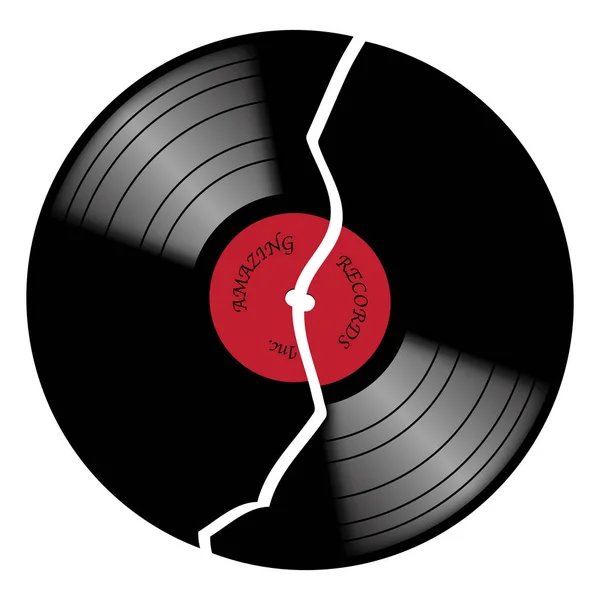 Schallplatte mit rotem Etikett gebrochen — Stockvektor