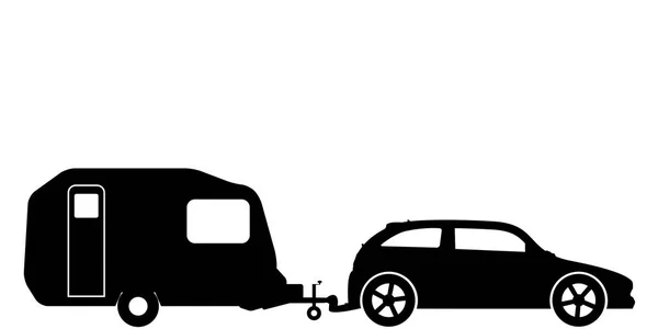 Car Towing Caravan Silhouette — Stock Vector