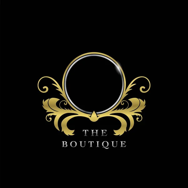 Letra de marco O Golden Circle Boutique Icono de logotipo inicial de lujo . — Archivo Imágenes Vectoriales