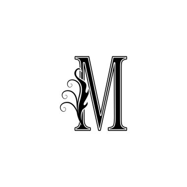 Monogram Lüks Mektup M logo simgesi, klasik tasarım konsept çiçek yaprakları başlangıç, lüks iş, otel, düğün servisi ve daha fazla marka kimliği için.