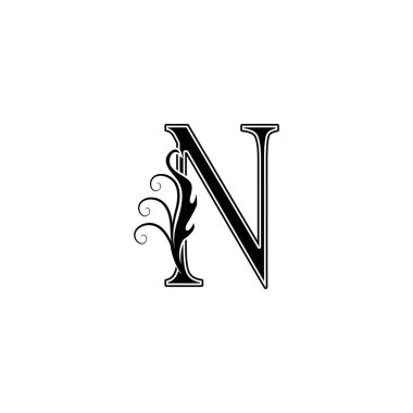Monogram Lüks Mektup N logo simgesi, klasik tasarım konsept çiçek yaprakları başlangıç, lüks iş, otel, düğün servisi ve daha fazla marka kimliği için.