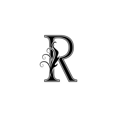 Monogram Lüks Mektup R logosu, klasik tasarım konsepti çiçek yaprakları başlangıç, lüks iş, otel, düğün servisi ve daha fazla marka kimliği için.