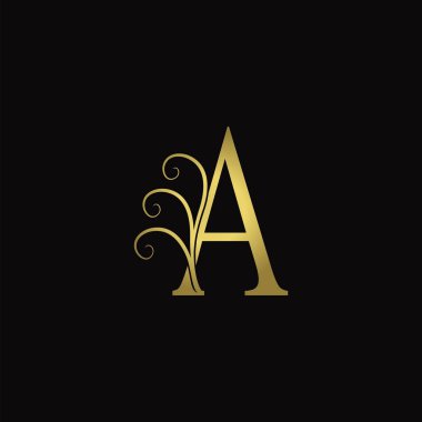 Altın Harf A Lüks logo simgesi, şık klasik tasarım konsepti lüks iş yeri, otel, düğün servisi ve daha fazla şirket kimliği için çiçek yaprakları..