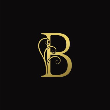 Altın harfli B harfi logo simgesi, şık klasik tasarım konsepti lüks iş yeri, otel, düğün servisi ve daha fazla şirket kimliği için çiçek yaprakları.