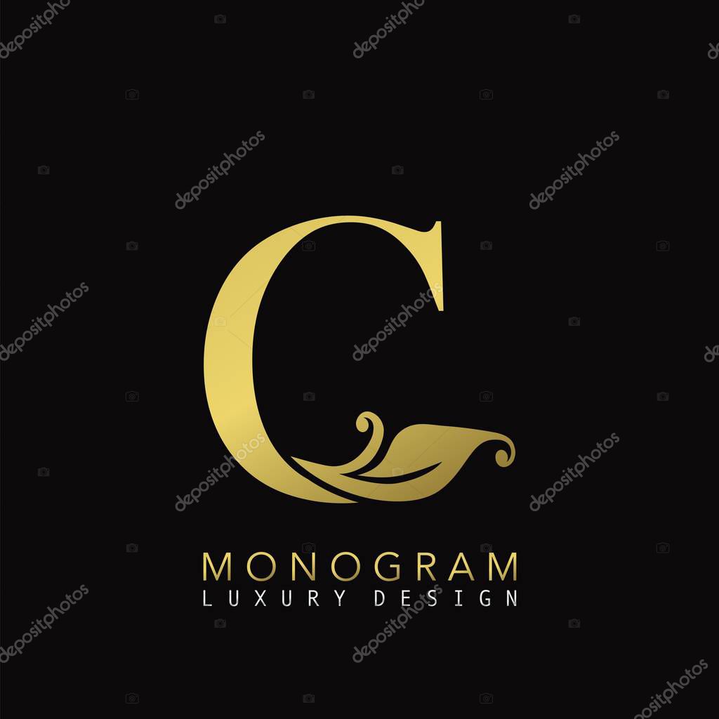 Golden Initial Letter C Luxury logo icon, classy vintage design concept floral leaves for luxuries business, hotel, wedding service and more company identity.