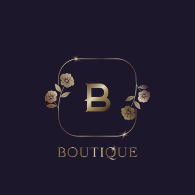 B Harfi Logosu Lüks Butik, vektör tasarımı konsepti moda veya butik işi için çiçek çerçevesi.