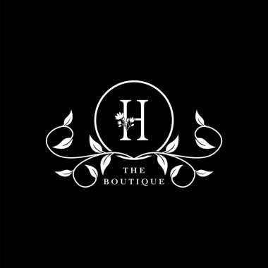 H Harfi Logosu Butik Lüks Doğa Çiçeği. Monogram vektör tasarımı konsept mektubu ve çiçek çiçeği ile ilk, moda markası ve lüks iş kimliği için yaprak.