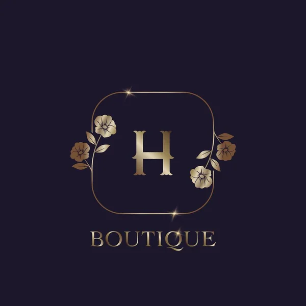 ファッションやブティックビジネスのためのHレターロゴ高級ブティック ベクトルデザインの概念花のフレーム — ストックベクタ