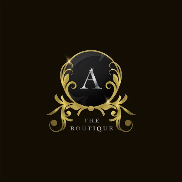 Ett Brev Golden Circle Shield Luxury Boutique Logo Vektor Design — Stock vektor