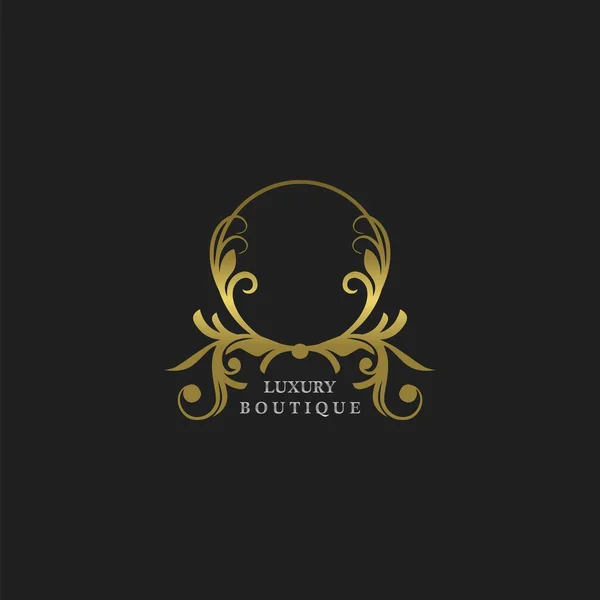 Altın Çerçeve Lüks Butik Logosu Ilk Lüks Işletme Otel Düğün — Stok Vektör