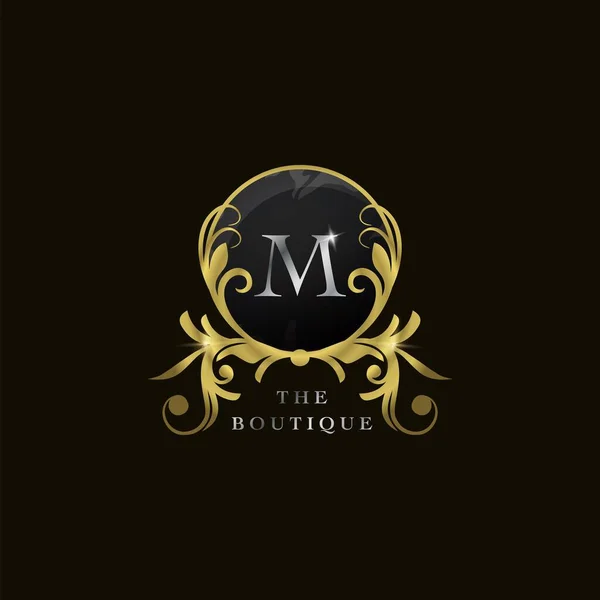 Letra Golden Circle Shield Luxury Boutique Logo Concepto Diseño Vectorial — Archivo Imágenes Vectoriales