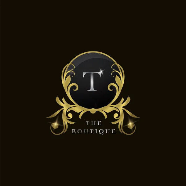 Letter Golden Circle Shield Luxury Boutique Logo Vector Design Concept — Διανυσματικό Αρχείο