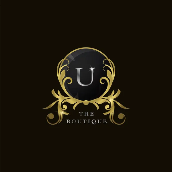 Letter Golden Circle Shield Luxury Boutique Logo Векторна Концепція Дизайну — стоковий вектор