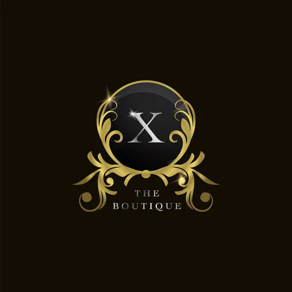 X Harfi Altın Çember Kalkan Lüks Butik Logosu, başlangıç, lüks iş, otel, düğün servisi, butik, dekorasyon ve daha fazla marka için vektör tasarımı konsepti.