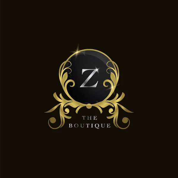 Harfi Altın Çember Kalkan Lüks Butik Logosu Başlangıç Lüks Otel — Stok Vektör