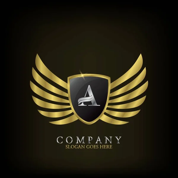 Bouclier Aile Luxe Lettre Initiale Concept Conception Logo — Image vectorielle