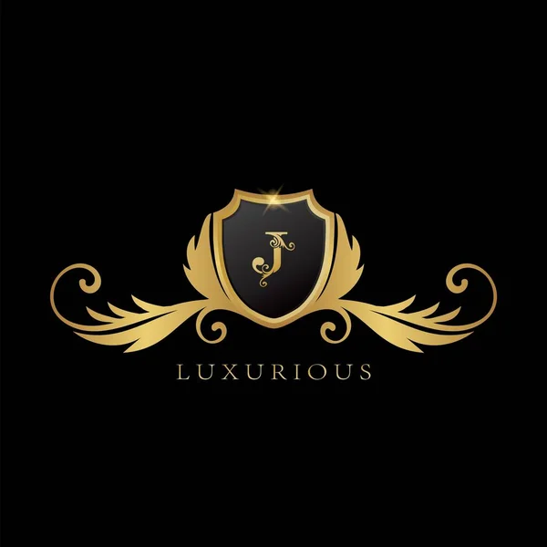 Χρυσή Λογότυπο Luxurious Shield Έννοια Σχεδιασμού Λογότυπου — Διανυσματικό Αρχείο