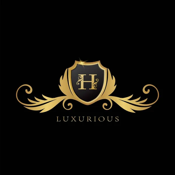 Χρυσή Λογότυπο Luxurious Shield Έννοια Σχεδιασμού Λογότυπου — Διανυσματικό Αρχείο