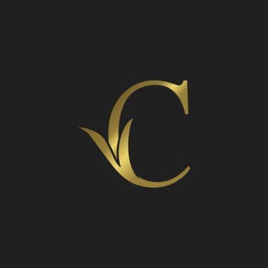 Altın Taslak C Harfi Logo Vektör Tasarımı.