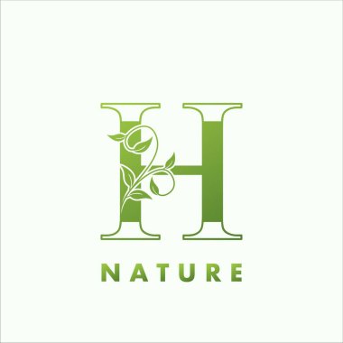 İlk harf H Yeşil Doğa Logosu, vektör logosu tasarımı kavramı çiçek yaprağı yeşili rengi.
