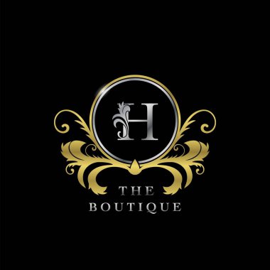 H Harfi Altın Çember Lüks Butik Logo Simgesi, Lüks iş, butik, moda ve daha fazla kimlik için Zarafet vektör tasarımı konsepti.