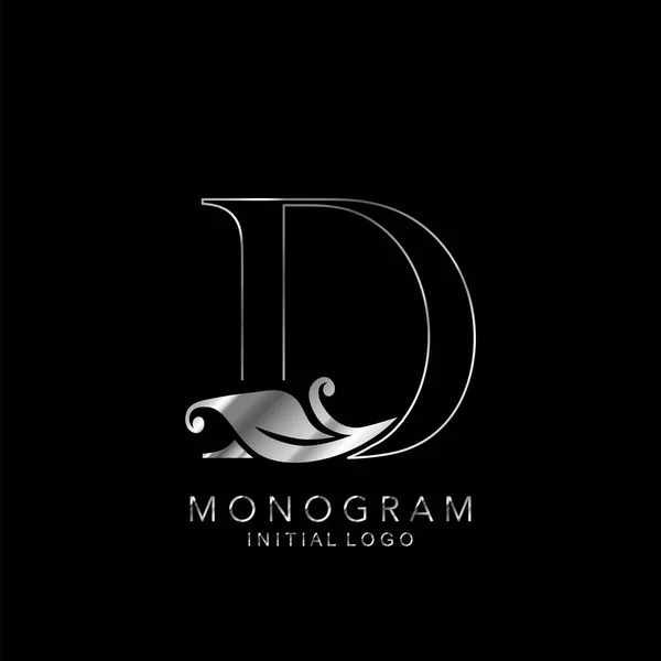 Monogram Initial Logo Letter Silver Vector Design Concept Floral Leaves — Stock Vector