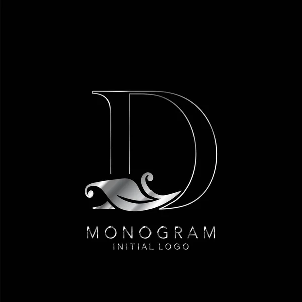 Monograma Inicial Logo Letra Diseño Vectorial Plata Concepto Hojas Florales — Vector de stock