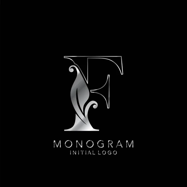 Monograma Logotipo Inicial Carta Conceito Design Vetorial Prata Folhas Florais — Vetor de Stock