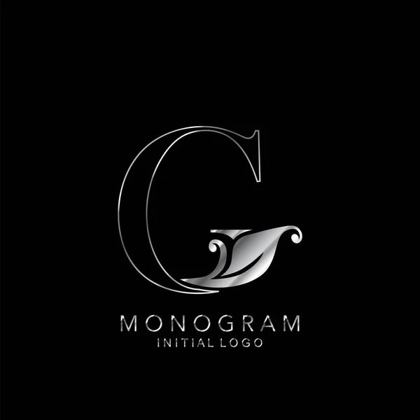 Monograma Logotipo Inicial Carta Conceito Design Vetorial Prata Folhas Florais —  Vetores de Stock