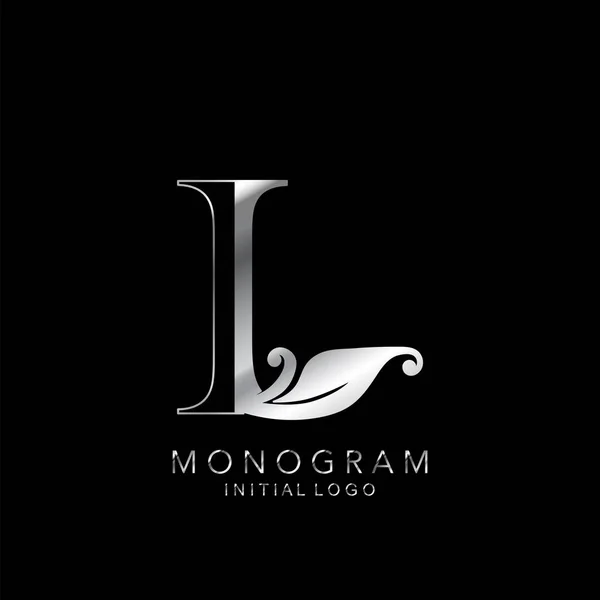 Monograma Inicial Logo Letra Diseño Vectorial Plata Concepto Hojas Florales — Vector de stock