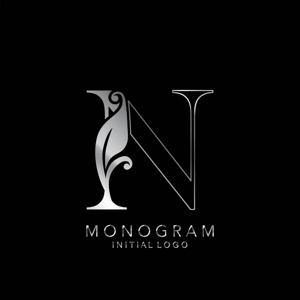 Monograma Inicial Logo Letra Diseño Vectorial Plata Concepto Hojas Florales — Vector de stock