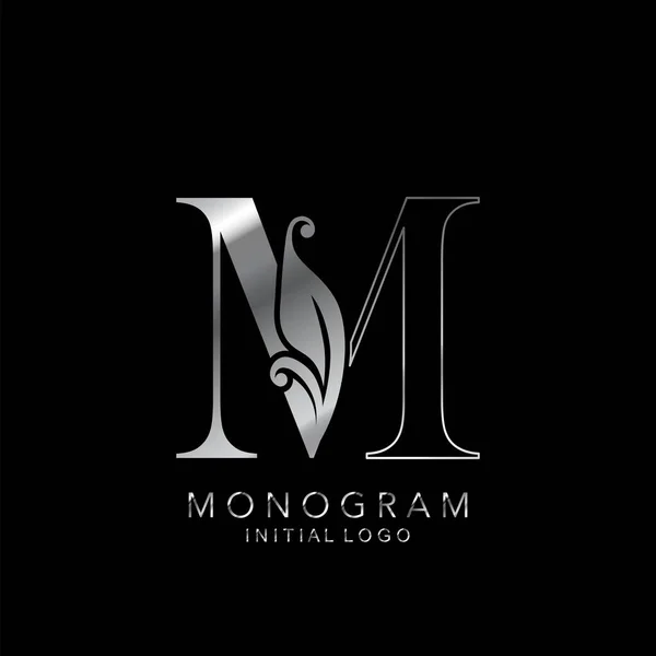 Monogramme Initial Lettre Logo Silver Vecteur Conception Concept Feuilles Florales — Image vectorielle