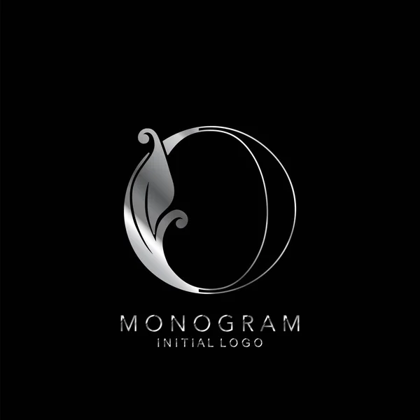 モノグラムイニシャルロゴレターO シルバーベクトルデザインコンセプトビジネスアイデンティティのための花の葉 — ストックベクタ