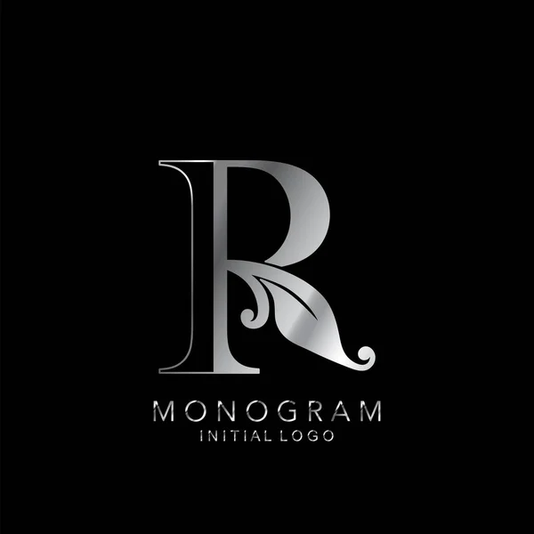 Monogramma Logo Iniziale Lettera Silver Vector Design Concept Foglie Floreali — Vettoriale Stock