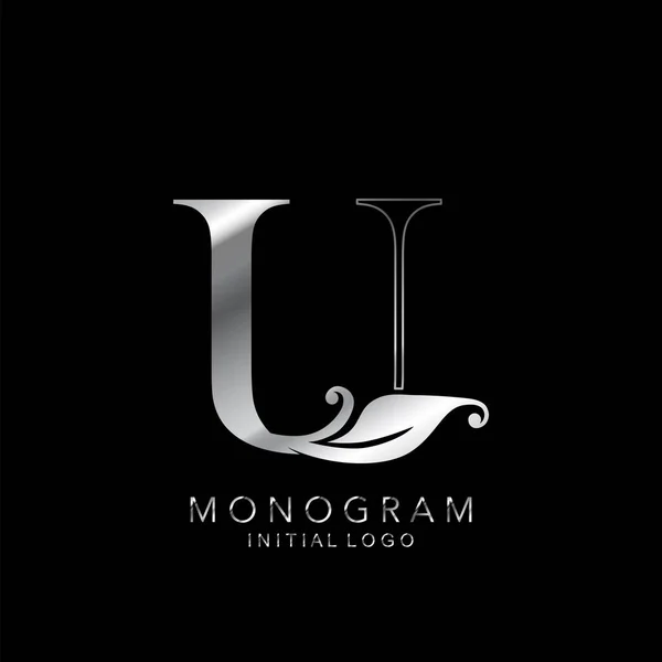 Monogramme Logo Initial Lettre Concept Conception Vectorielle Argent Feuilles Florales — Image vectorielle