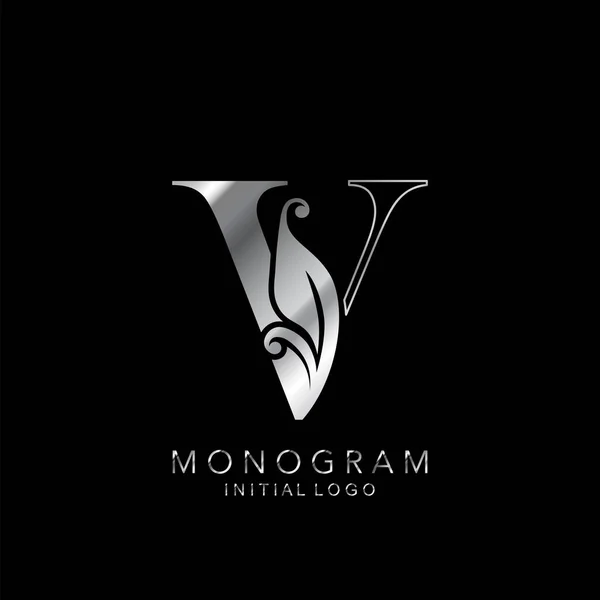 Monograma Inicial Logo Letra Diseño Vectorial Plata Concepto Hojas Florales — Vector de stock