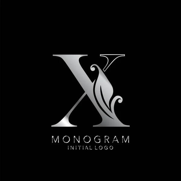 Monograma Inicial Logo Letra Concepto Diseño Vectorial Plata Hojas Florales — Vector de stock