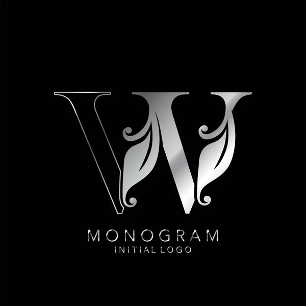 Monogramma Logo Iniziale Lettera Silver Vector Design Concept Foglie Floreali — Vettoriale Stock