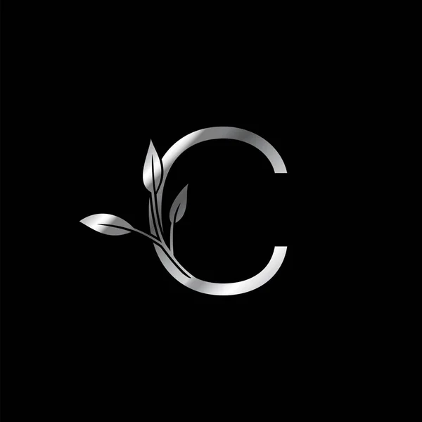 Monogram Initiële Logo Letter Silver Vector Design Concept Bloemen Bladeren — Stockvector