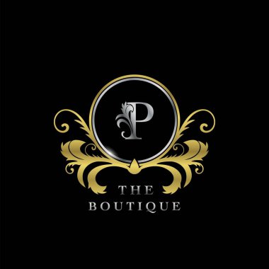 P Harfi Altın Çember Lüks Butik Logo Simgesi, Lüks iş, butik, moda ve daha fazla kimlik için Zarafet vektör tasarımı konsepti.