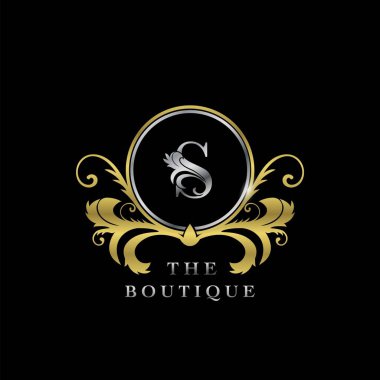 S Harfi Altın Çember Lüks Butik Logo Simgesi, Lüks iş, butik, moda ve daha fazla kimlik için Zarafet vektör tasarımı konsepti.