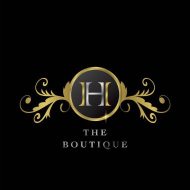 Altın Çember H Logo Lüks Butik Vektör Tasarımı Konsepti.