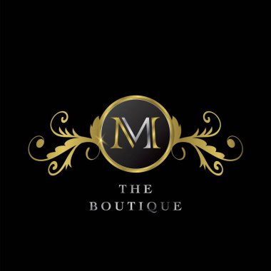 Altın Çember M Logo Lüks Butik Vektör Tasarımı Konsepti.