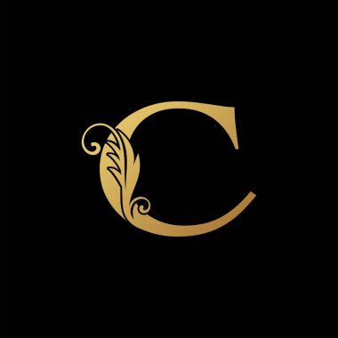 C Harfi Altın Başlangıç Konforlu Logo Simgesi, monogram vektör tasarımı konsepti.