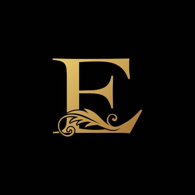E Harfi Altın İlk Lüks Logo Simgesi, monogram vektör tasarımı konsepti.