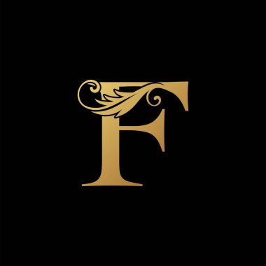 F Harfi Altın Başlangıç Konforlu Logo Simgesi, monogram vektör tasarımı konsepti.