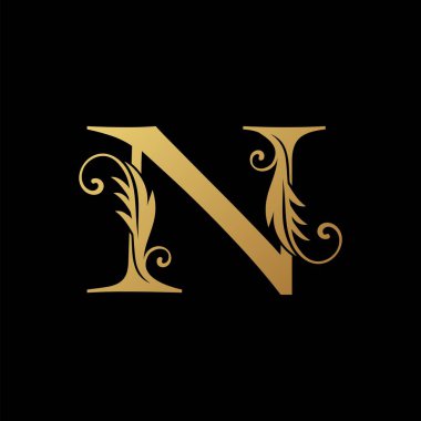 Harf N Altın Başlangıç Lüks Logo Simgesi, monogram vektör tasarım kavramı.