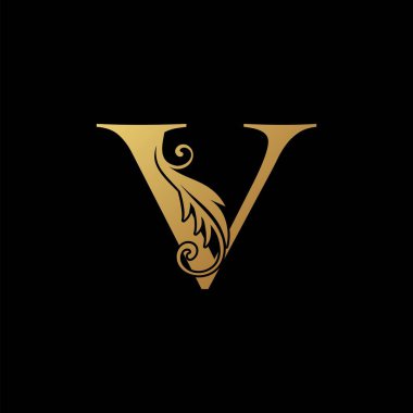 V Harfi Altın Başlangıç Konforlu Logo Simgesi, monogram vektör tasarım kavramı.