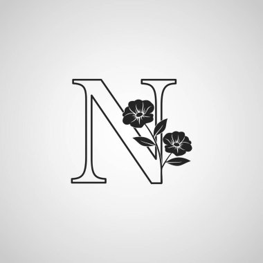 Özet Harf N Monogram İlk Logo Simgesi, Basit Lüks Vektör Tasarımı Konsepti Yaprak Çiçekli Soyut doğa Çiçeği.
