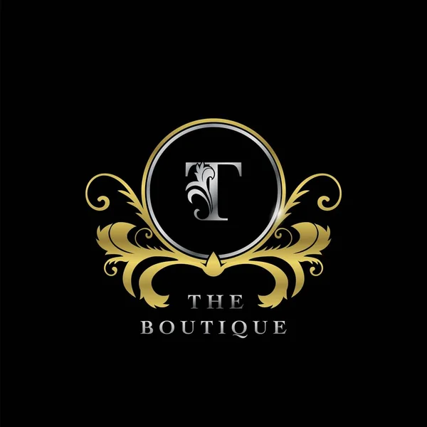 Tレターゴールデンサークル高級ブティック初期ロゴアイコン 高級ビジネス ブティック ファッションなどのためのエレガンスベクトルデザインコンセプト — ストックベクタ